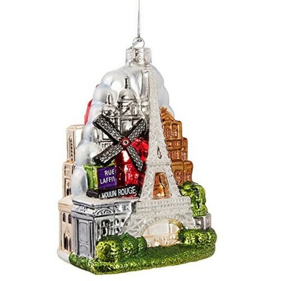 ๐ Kurt Adler PARIS France 5" Glass Christmas Tree Large Ornament City Scapes - Picture 1 of 9